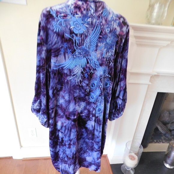 NWT JOHNNY WAS Blue Azure Velvet Dress - Picture 4 of 4